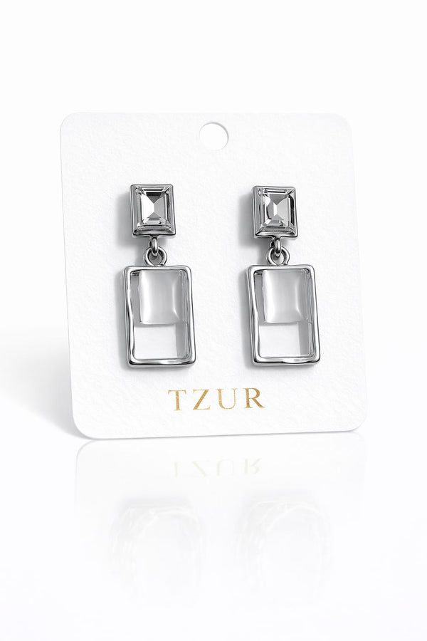 Geometric Silver & Gold Rectangle Drop Earrings + EID SPEACIAL GIFT FROM TZUR