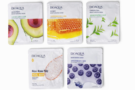 BIOAQUA Hydrating Facial Sheet Mask Set (Retinol, Niacinamide, Aloe, Honey, Avocado & More)