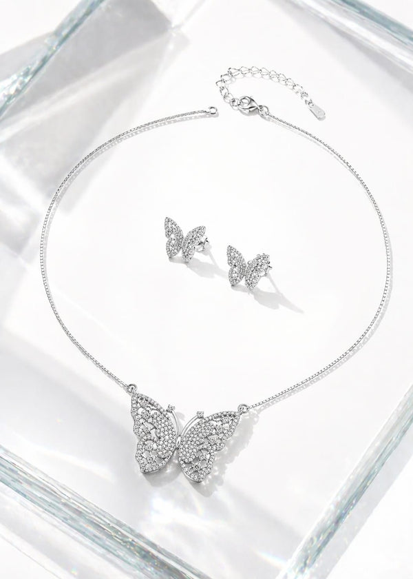 Butterfly Crystal Jewelry Set – Silver Luxe Edition