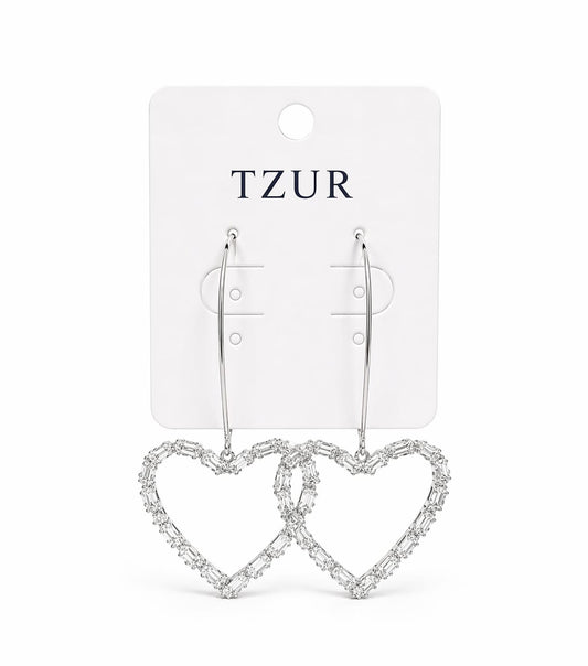 Crystal Heart Drop Earrings – Silver Luxe Edition