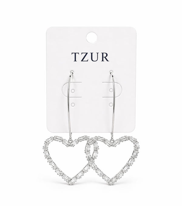 Crystal Heart Drop Earrings – Silver Luxe Edition