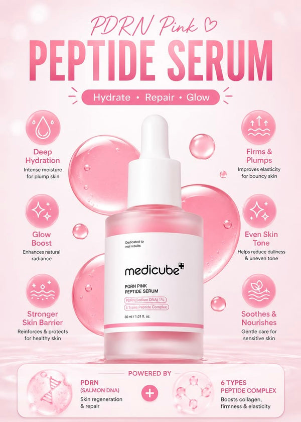Medicube PDRN Pink Peptide Serum 30ml | Glass Skin Repair Serum | Peptide & PDRN Anti-Aging Serum | Hydrating, Firming & Brightening Korean Skincare