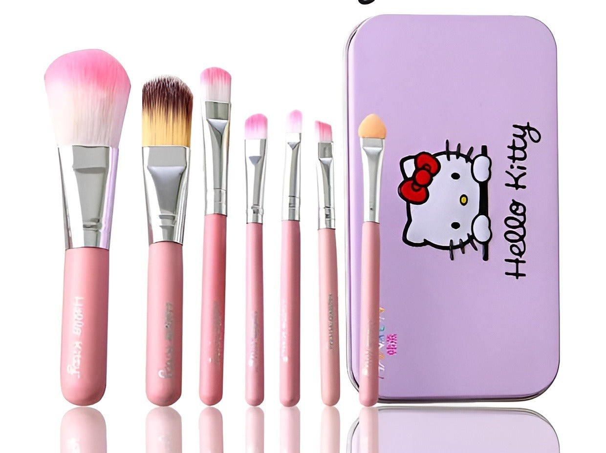 Cute Hello Kitty Makeup Brush Set 7 in 1 - Hello Kitty Pink