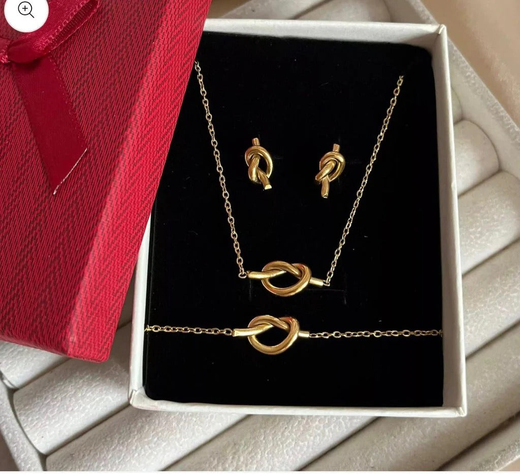 Luxury Gold-Tone Stainless Steel Knot Jewelry Set + EID SPEACIAL GIFT FROM TZUR