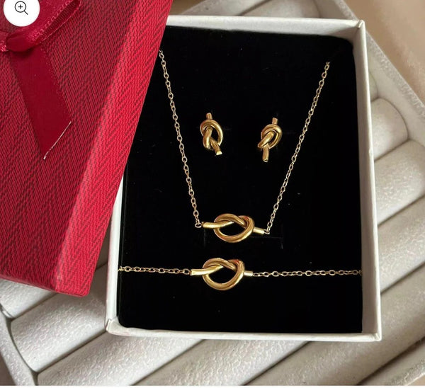 Luxury Gold-Tone Stainless Steel Knot Jewelry Set + EID SPEACIAL GIFT FROM TZUR
