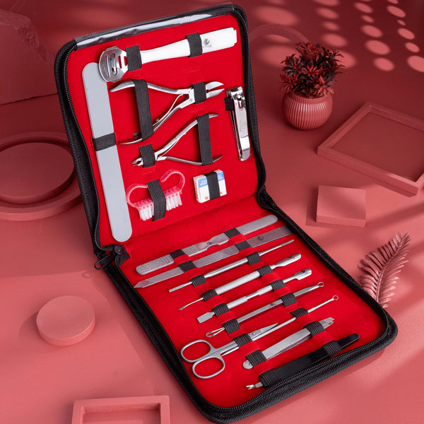 Professional 16-Pcs Manicure & Pedicure Set – Premium Stainless Steel Grooming Kit with Travel Case