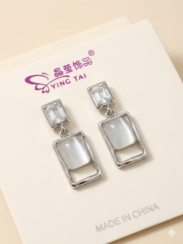 Geometric Silver & Gold Rectangle Drop Earrings + EID SPEACIAL GIFT FROM TZUR