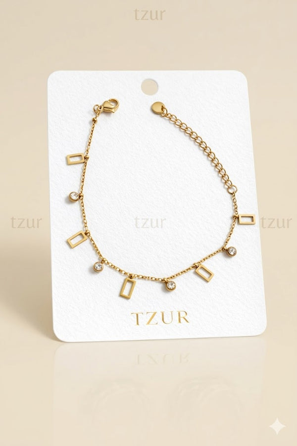 Geometric Gold Charm Bracelet with Crystal Accents  + EID SPEACIAL GIFT FROM TZUR