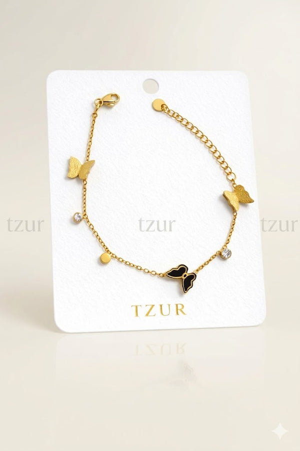 Golden Butterfly Charm Bracelet with Black Enamel  + EID SPEACIAL GIFT FROM TZUR