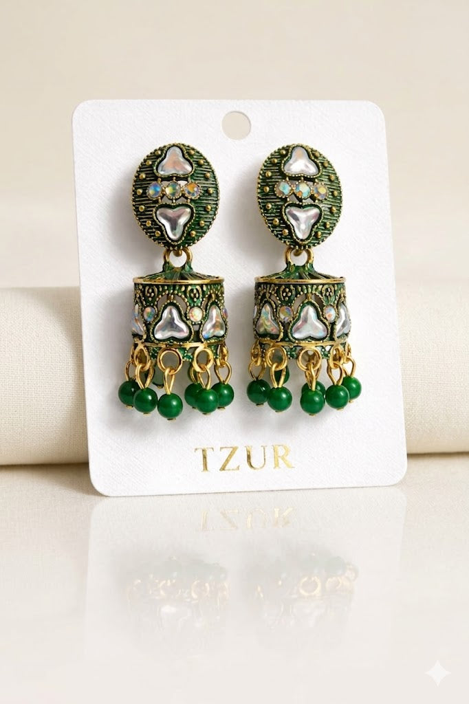 Emerald Green Meenakari Jhumkas + EID SPEACIAL GIFT FROM TZUR